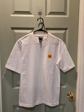 H&M White Short Sleeve Tee with Small Yellow & Red Logo